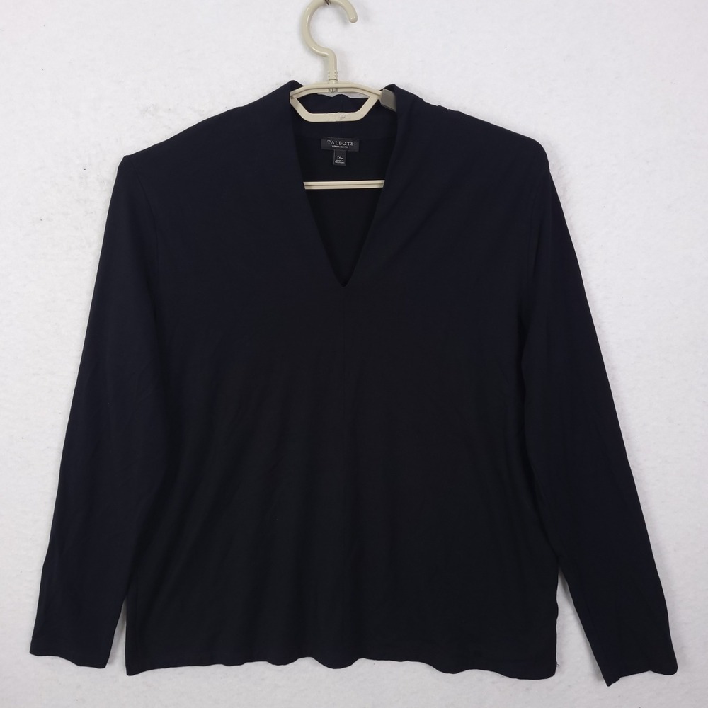Talbots V-Neck Knit Top Woman 1XP Black Long Sleeve minimalist Soft